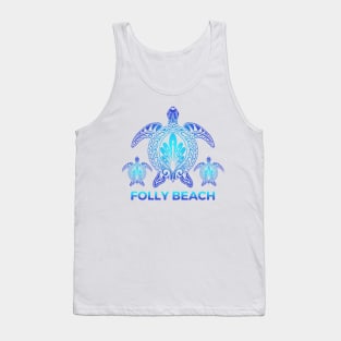 Vintage Folly Beach South Carolina FL Ocean Blue Sea Turtle Souvenirs Tank Top